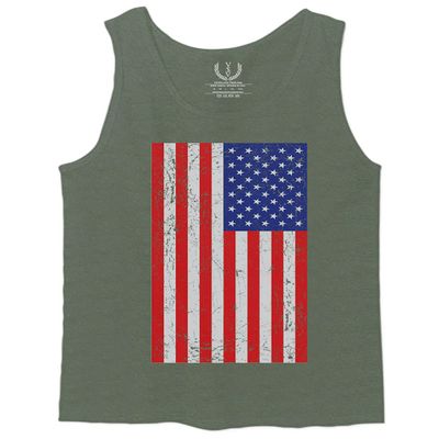 0073. Vintage u.s. American Flag United States of America USA Proud Patriotic Style Men's Fitted Tank Top (Olive, Large)