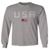 0065. USA American Flag United States of America Patriotic Military Style Men's Long Sleeve t Shirt (Light Gray Large) view 1