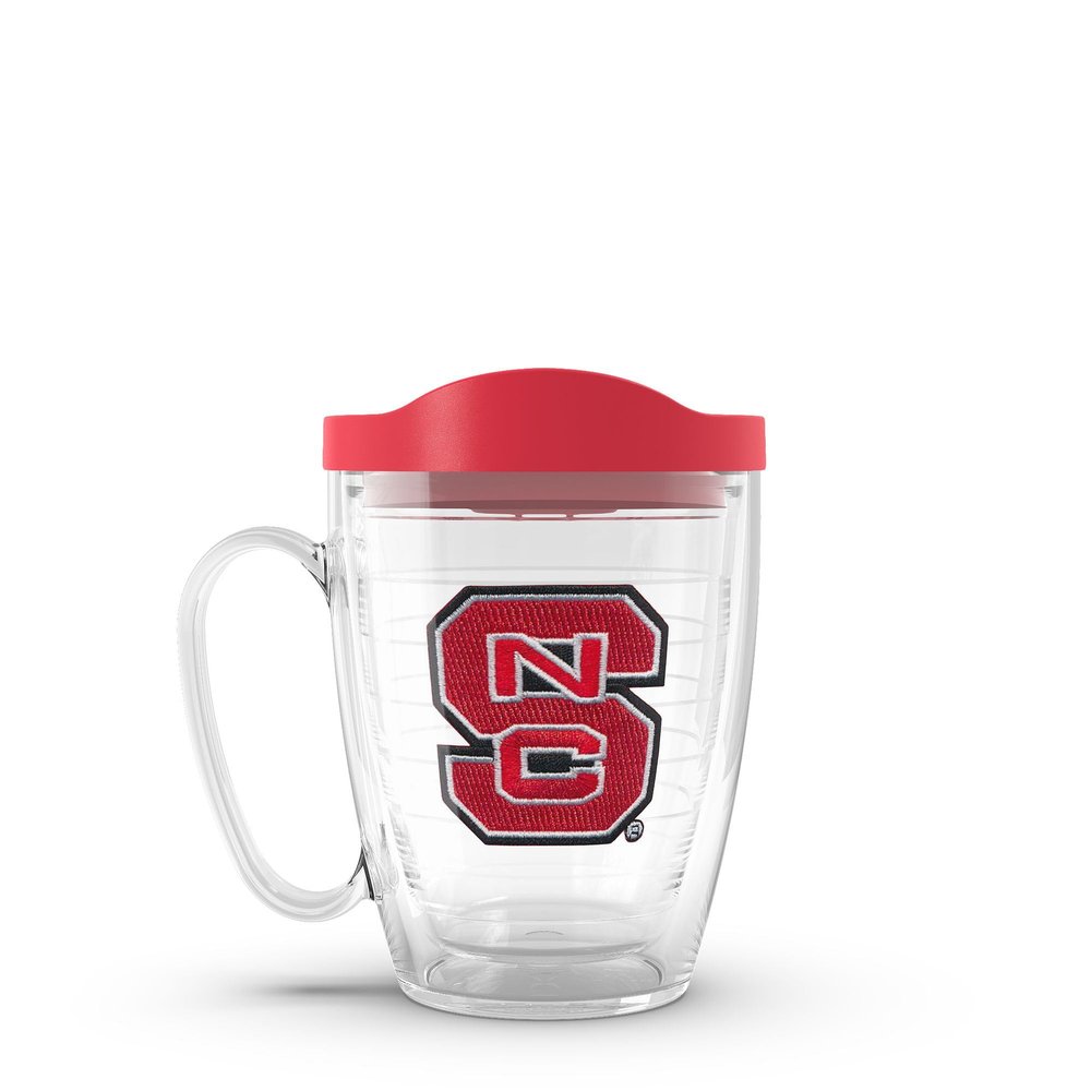 Tervis Made in USA Double Walled North Carolina State Wolfpack Insulated Tumbler Cup Keeps Drinks Cold & Hot, 16oz Mug - Red Lid, Primary Logo