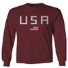 0065. USA American Flag United States of America Patriotic Military Style Men's Long Sleeve t Shirt (Maroon Large) view 1