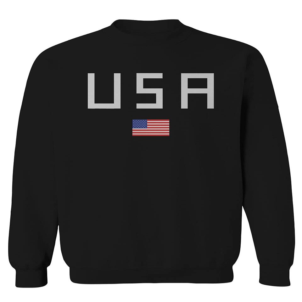 0065. USA American Flag United States of America Patriotic Military Style Men's Crewneck Sweatshirt (Black Medium)