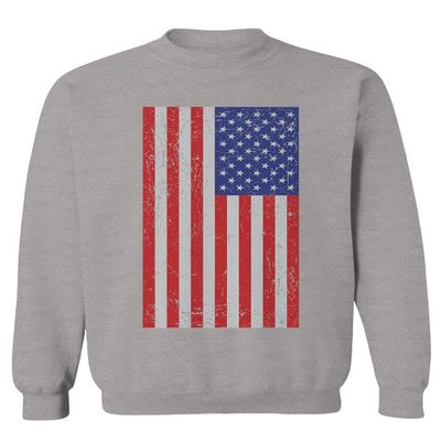 0073. Vintage u.s. American Flag United States of America USA Proud Patriotic Style Men's Crewneck Sweatshirt (Light Gray Medium)