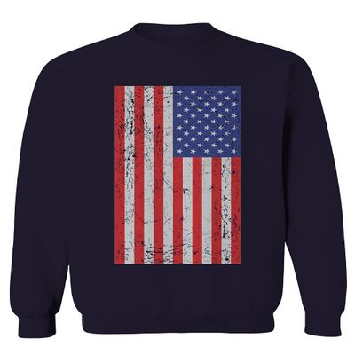 0073. Vintage u.s. American Flag United States of America USA Proud Patriotic Style Men's Crewneck Sweatshirt (Navy Small)