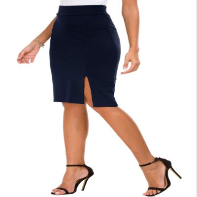 Urban CoCo Women's Knee Length Stretch Pencil Skirt High Waisted Bodycon Midi Straight Skirt(S,Navy Blue)