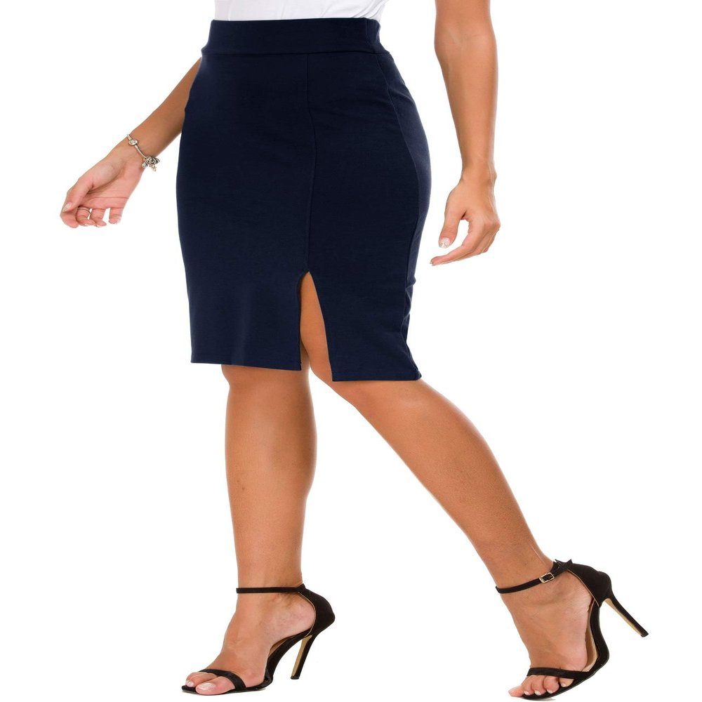 Urban CoCo Women's Knee Length Stretch Pencil Skirt High Waisted Bodycon Midi Straight Skirt(S,Navy Blue)
