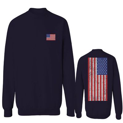 0072. Vintage American Flag United States Graphic USA 4th of July Memorial Military Patriotic Style Men's Crewneck Sweatshirt (Navy Medium)