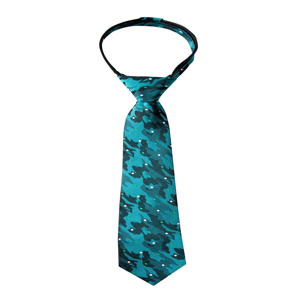 Spring Notion Boy's Dotted Camouflage Woven Zipper Tie Teal Medium
