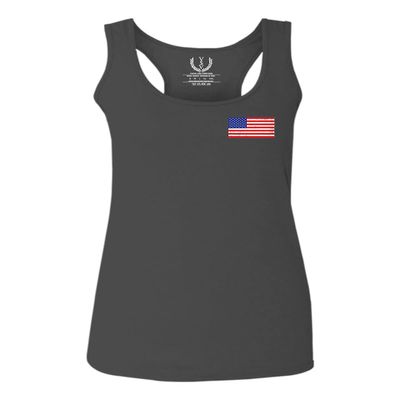 0072. Vintage American Flag United States Graphic USA 4th of July Memorial Military Patriotic Style Women's Tank Top Racerback (Characol, Large)