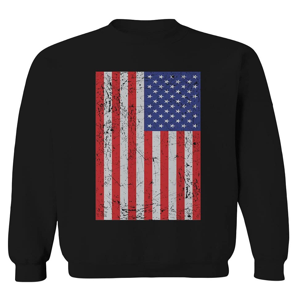 0073. Vintage u.s. American Flag United States of America USA Proud Patriotic Style Men's Crewneck Sweatshirt (Black X-Large)
