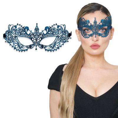 Blue Masquerade Mask For Women - Lace Masquerade Masks for Masquerade Party, Proms, Photo Shoot, Venetian Party, Mardi Gras, Halloween & Cosplay - Iridescent Blue Color - Made in the USA