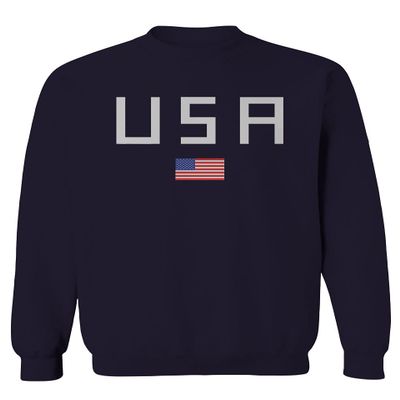 0065. USA American Flag United States of America Patriotic Military Style Men's Crewneck Sweatshirt (Navy Medium)
