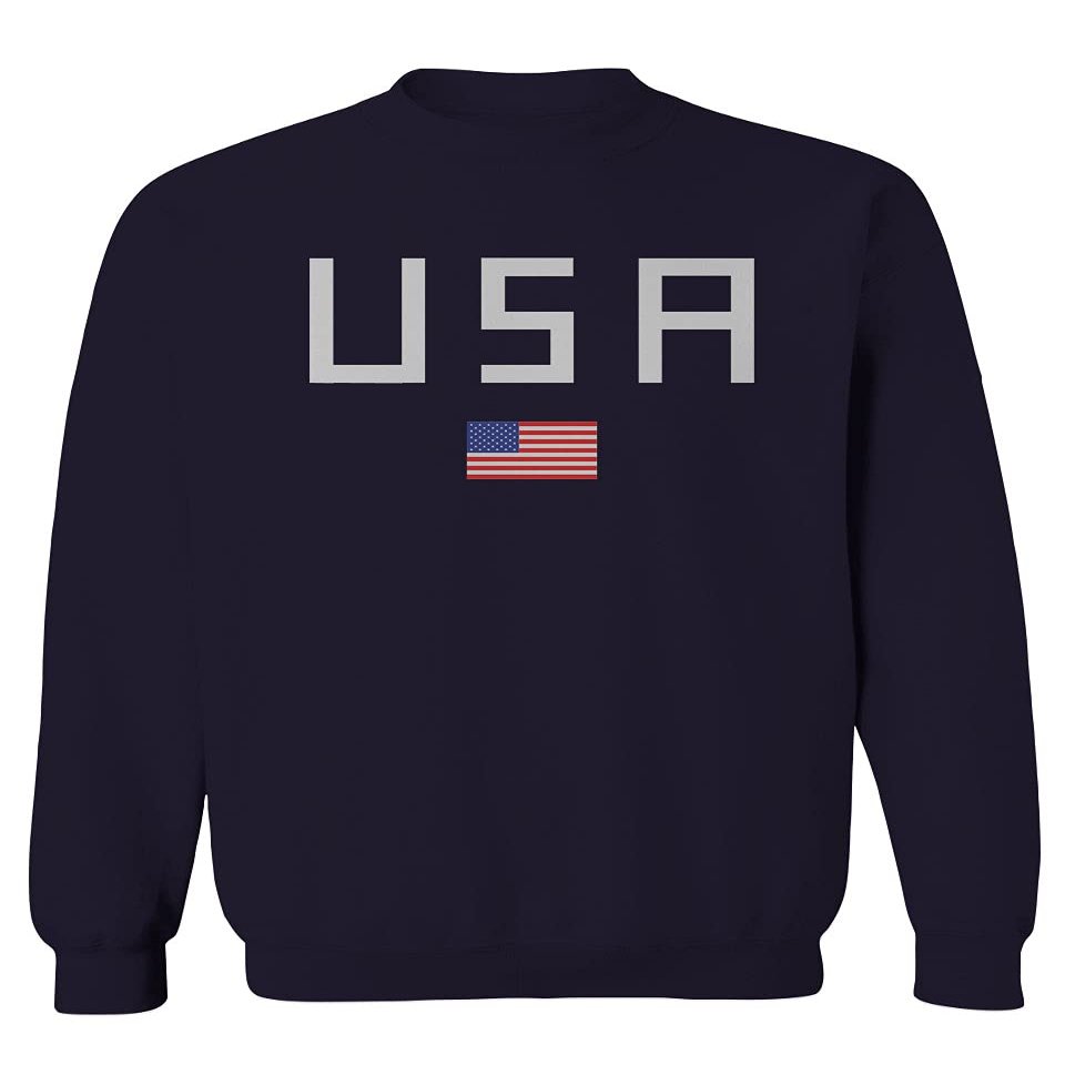 0065. USA American Flag United States of America Patriotic Military Style Men's Crewneck Sweatshirt (Navy Medium)