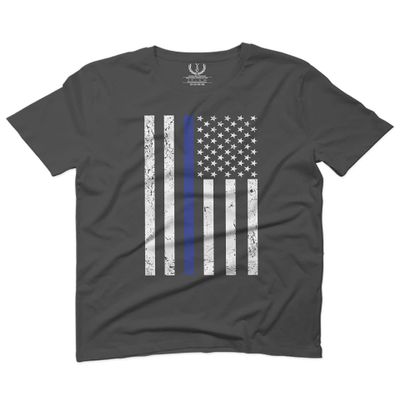 0075. Big Flag USA American Police Support Blue Lives Matter Thin Line Patriotic Style for Men T Shirt (Charcoal, 2X-Large)