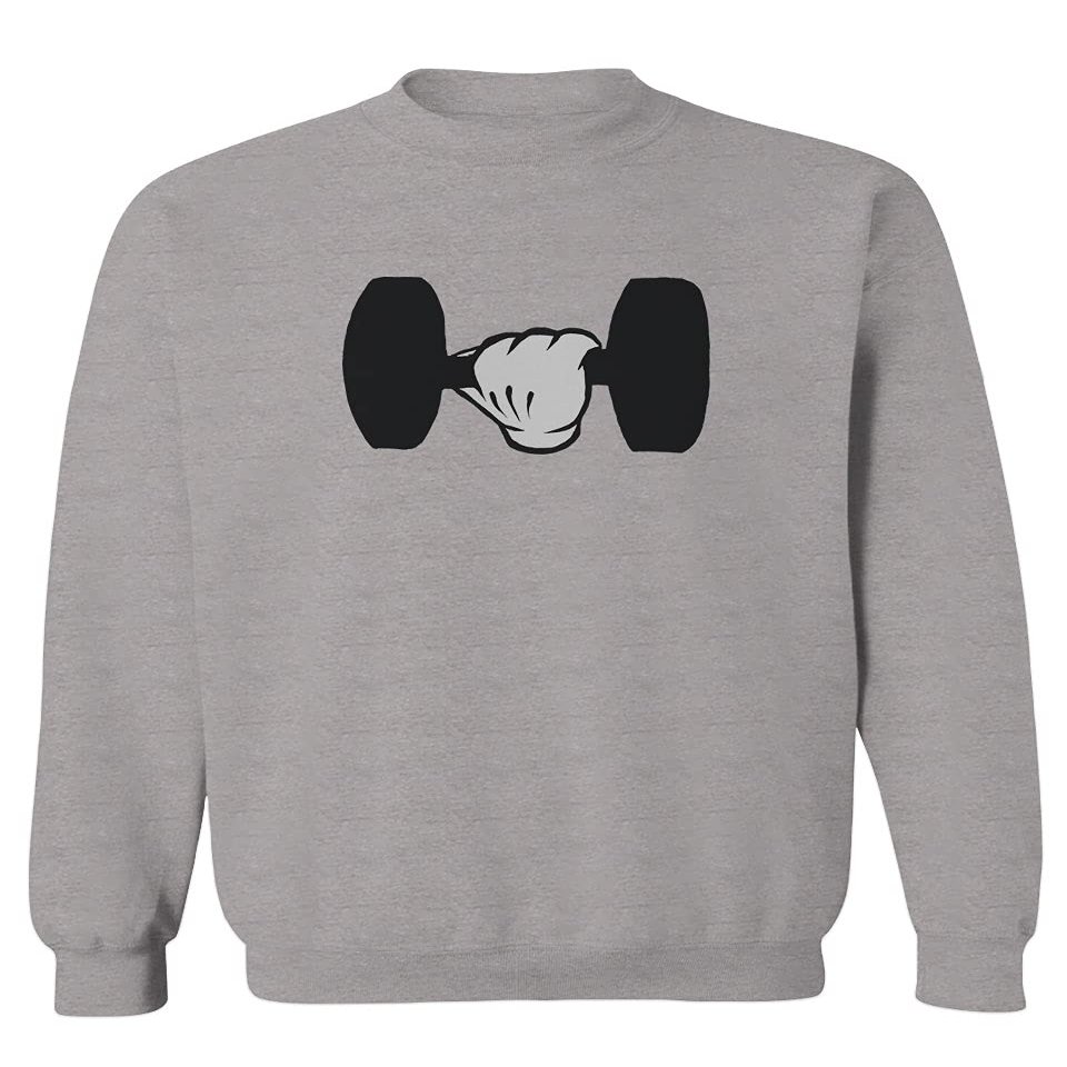 0079. Workout weigthLifting Fitness Cartoon Glove Dumbells Gym Lifting Lift Graphic Men's Crewneck Sweatshirt (Light Gray Medium)
