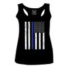 0075. Big Flag USA American Police Support Blue Lives Matter Thin Line Patriotic Style Women's Tank Top Racerback (Black, Large)