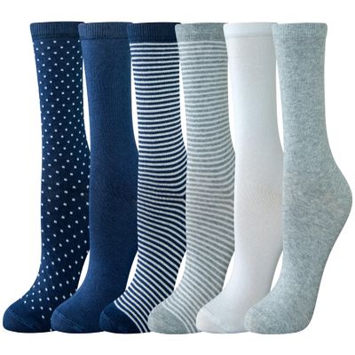 Amazon Essentials Women's Cotton Crew Socks, 6 Pairs, Multicolor/Dots/Solid Colors/Stripe, 6-9