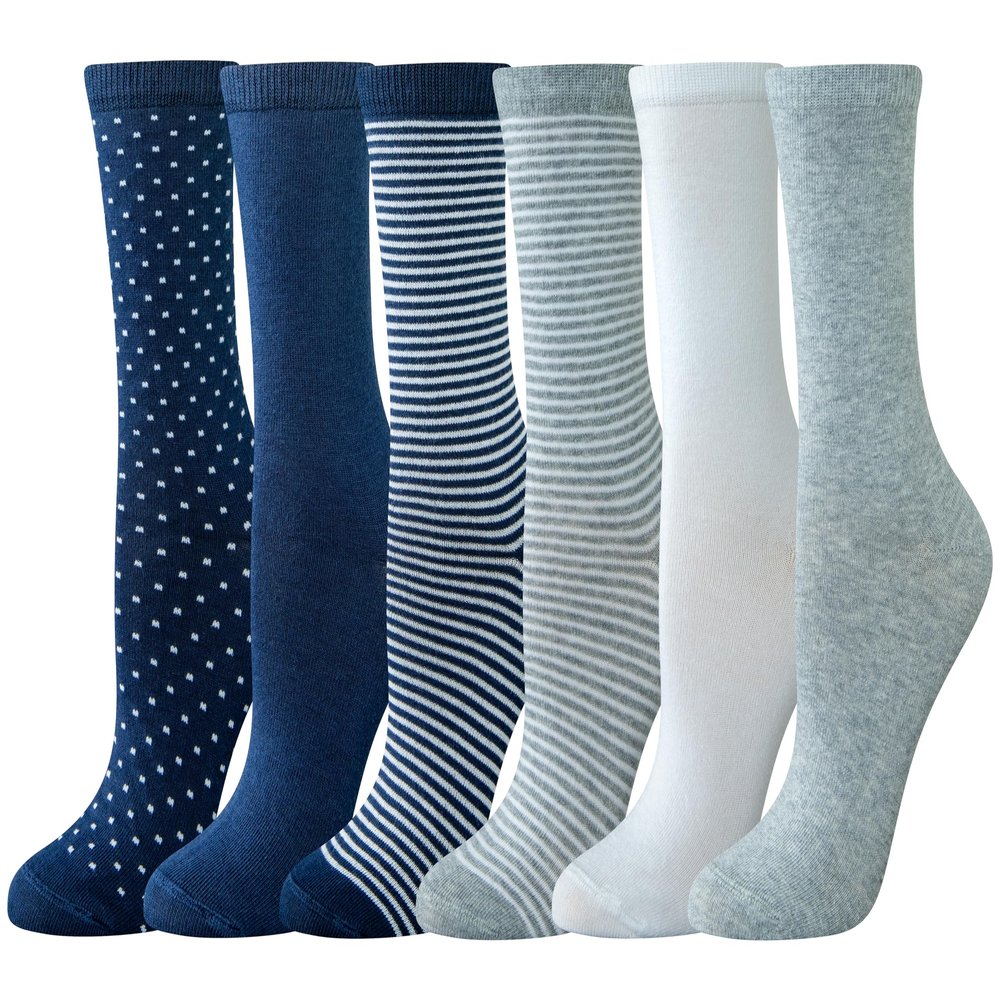 Amazon Essentials Women's Cotton Crew Socks, 6 Pairs, Multicolor/Dots/Solid Colors/Stripe, 6-9