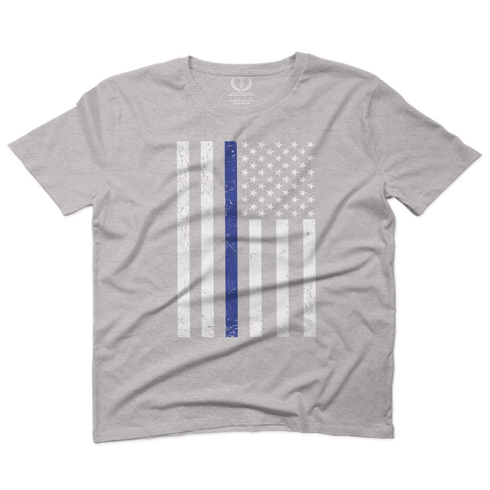 0075. Big Flag USA American Police Support Blue Lives Matter Thin Line Patriotic Style for Men T Shirt (Light Gray 2X-Large)