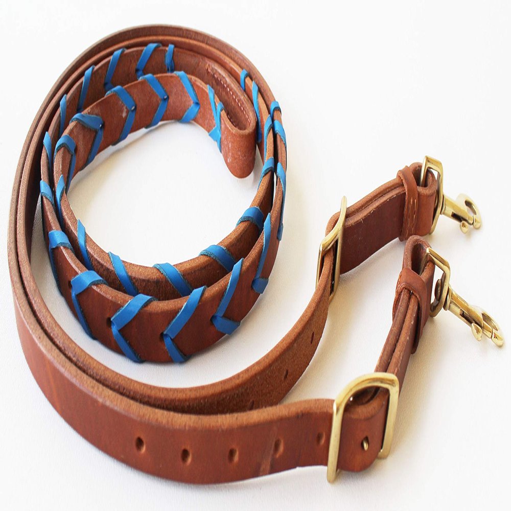 CHALLENGER Horse Western Leather Blue Laced Barrel Contest Reins 66RT10RB