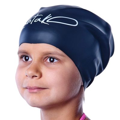 Kids Swim Cap for Long Hair - Comfortable Fit Silicone Swimming Hat for Girls & Boys with Curly Hair, Braids, or Dreadlocks - Durable & Easy to Wear (Black M)