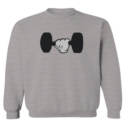 0079. Workout weigthLifting Fitness Cartoon Glove Dumbells Gym Lifting Lift Graphic Men's Crewneck Sweatshirt (Light Gray Small)