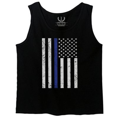 0075. Big Flag USA American Police Support Blue Lives Matter Thin Line Patriotic Style Men's Tank Top (Black, Small)