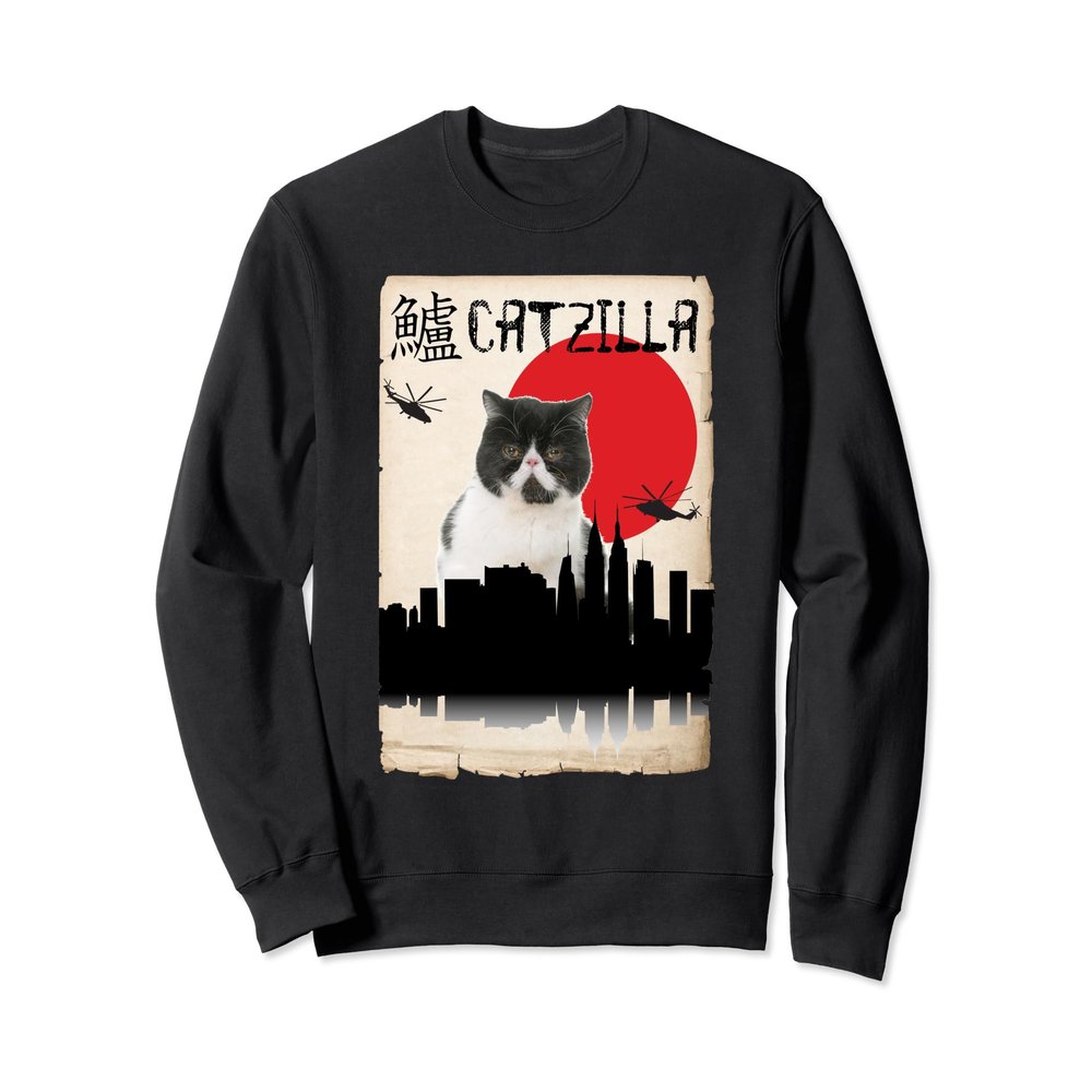 Exotic Shorthair black Cat Catzilla Sweatshirt