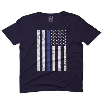 0075. Big Flag USA American Police Support Blue Lives Matter Thin Line Patriotic Style for Men T Shirt (Navy Blue, 2X-Large)