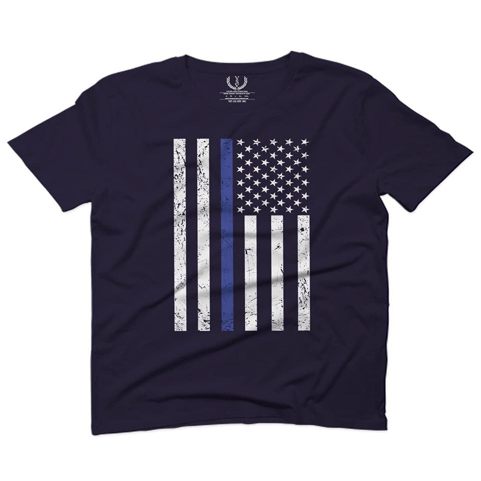 0075. Big Flag USA American Police Support Blue Lives Matter Thin Line Patriotic Style for Men T Shirt (Navy Blue, 2X-Large)