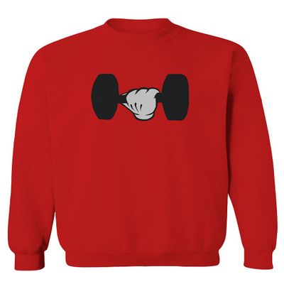 0079. Workout weigthLifting Fitness Cartoon Glove Dumbells Gym Lifting Lift Graphic Men's Crewneck Sweatshirt (Red, X-Large)