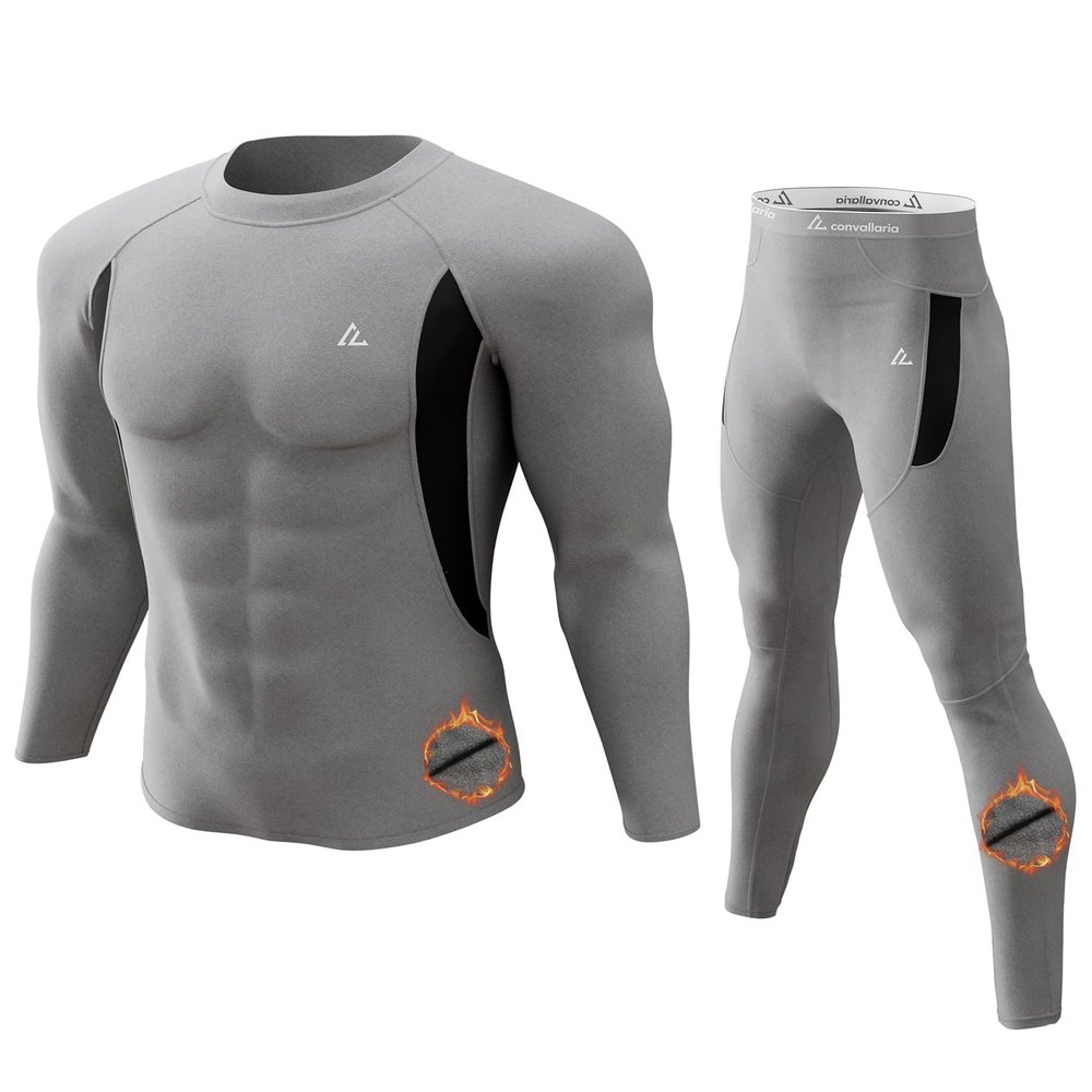 CL convallaria Thermal Underwear Set Winter Hunting Gear Sport Long Johns Base Layer Bottom Top Midweight Grey L
