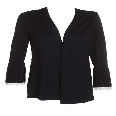 Charter Club Womens Contrast Trim Pleated Cardigan Sweater Black M