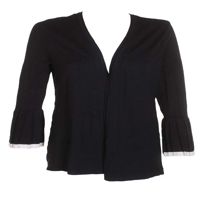 Charter Club Womens Contrast Trim Pleated Cardigan Sweater Black M