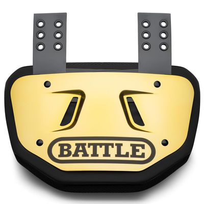 Battle Sports Chrome Football Back Plate  Hard Shell Lower Back Protector with Contoured Foam for High-Impact Protection - Adult, Gold/Black Chrome