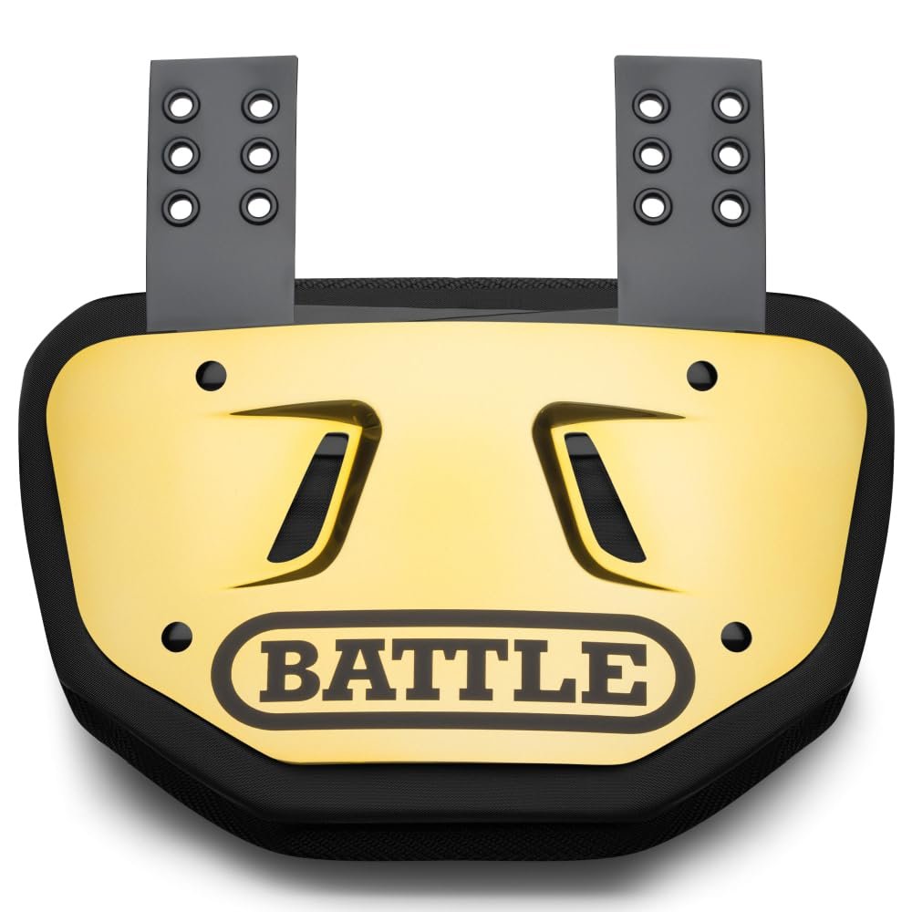 Battle Sports Chrome Football Back Plate Hard Shell Lower Back Protector with Contoured Foam for High-Impact Protection - Adult, Gold/Black Chrome