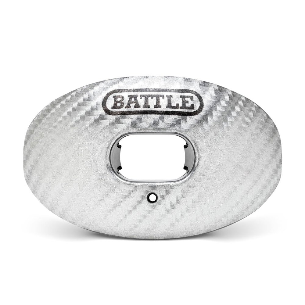 Battle Sports Carbon Oxygen Football Mouthguard - with a Convertible Strap, Superior Airflow & Better Performance, Maximum Protection & Breathability Football Mouthpiece, Works with Braces - Silver