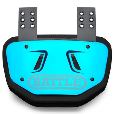 Battle Sports Chrome Football Back Plate  Hard Shell Lower Back Protector with Contoured Foam for High-Impact Protection - Adult, Blue/White Chrome