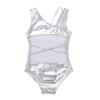 Freebily Sleeveless Dance Leotard for Girls Gymnastics Unitards Workout Training Biketards Athletic Bodysuit Tops Activewear Silver Open Back with Straps 7-8 Years view 4