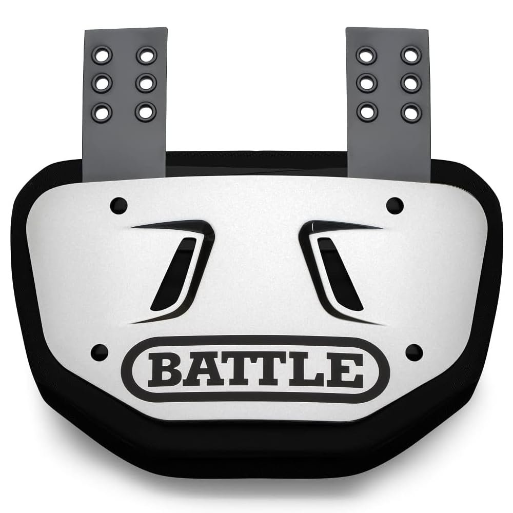 Battle Sports Chrome Football Back Plate Hard Shell Lower Back Protector with Contoured Foam for High-Impact Protection - Adult, Silver/Black Chrome
