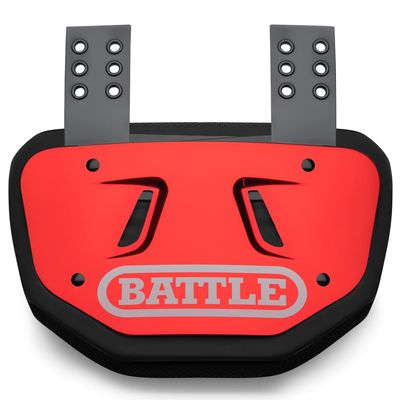 Battle Sports Chrome Football Back Plate  Hard Shell Lower Back Protector with Contoured Foam for High-Impact Protection - Youth, Red/White Chrome
