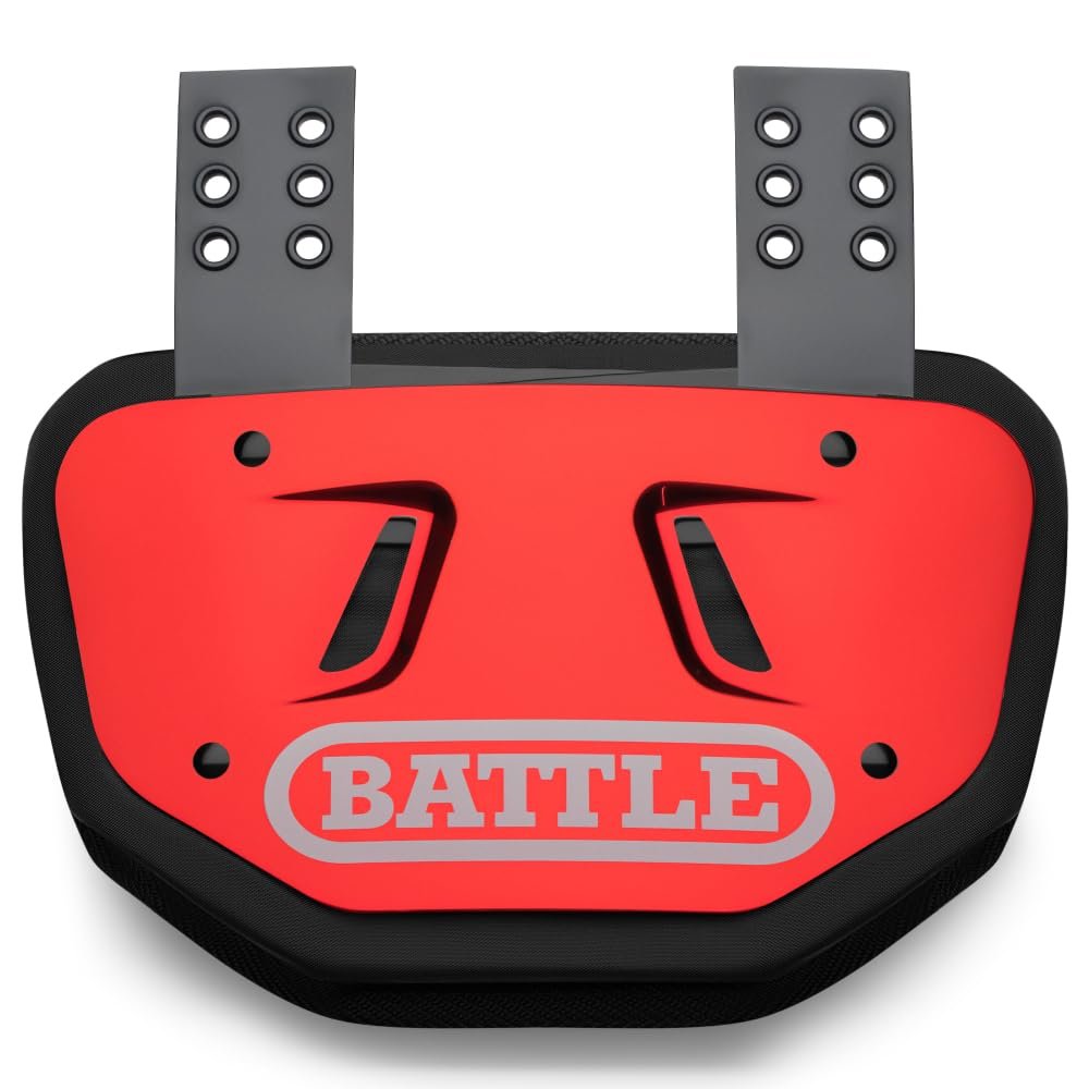 Battle Sports Chrome Football Back Plate  Hard Shell Lower Back Protector with Contoured Foam for High-Impact Protection - Youth, Red/White Chrome