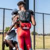 Battle Sports Chrome Football Back Plate  Hard Shell Lower Back Protector with Contoured Foam for High-Impact Protection - Youth, Red/White Chrome view 4