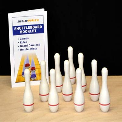 Zieglerworld Premium White Table Shuffleboard Bowling Pins - Set of 10 Pins Plus Rule Booklet