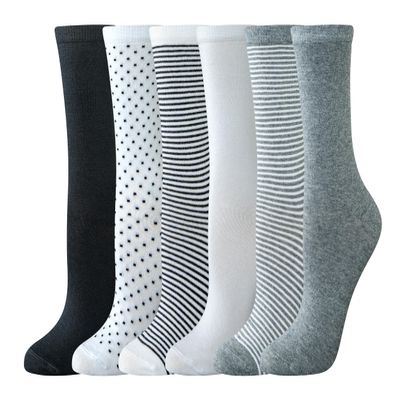 Amazon Essentials Women's Cotton Crew Socks, 6 Pairs, Multicolor/Dots/Solid/Thin Stripe, 6-9