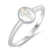 White Simulated Opal Christian Cross Purity Ring .925 Sterling Silver Band Size 5 view 1
