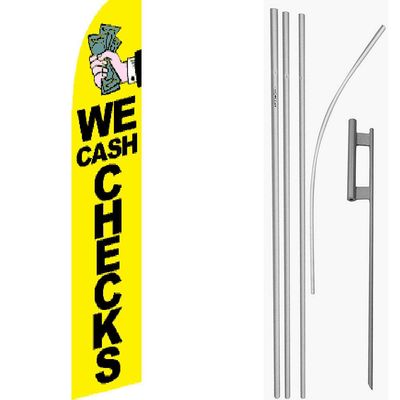 MWS We Cash Checks Yellow/Black Swooper Flag & 16' Flagpole Kit/Ground Spike