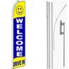 MWS Welcome Drive in Blue/Yellow/White Swooper Flag & 16' Flagpole Kit/Ground Spike view 1