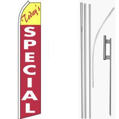 MWS Today's Special Yellow/Red/White Swooper Flag & 16ft Flagpole Kit/Ground Spike