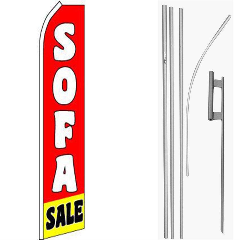 MWS Sofa Sale Red/White / Yellow Swooper Flag & 16ft Flagpole Kit/Ground Spike