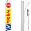 MWS Stop Save Now White/Yellow/Blue Swooper Flag & 16ft Flagpole Kit/Ground Spike view 1